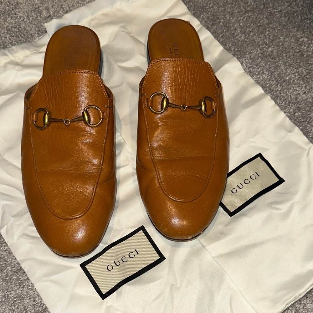 Gucci Princetown Cognac Leather Loafer Mules - Picture 4 of 9
